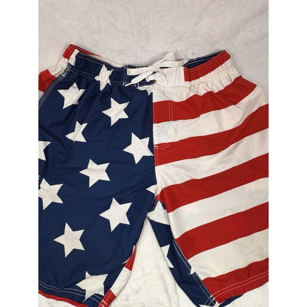 Kanu Surf Swim Trunks Men's Sz  XL Red Blue White American Flag USA Mesh Lined